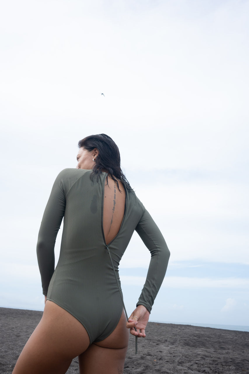 Imsouane Ribbed Khaki One Piece Swimsuit