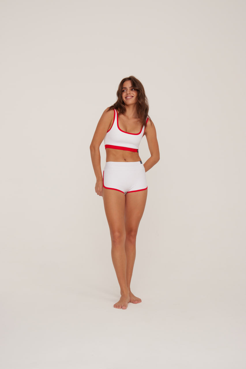 Sayulita White &amp; Red Surf Shorts