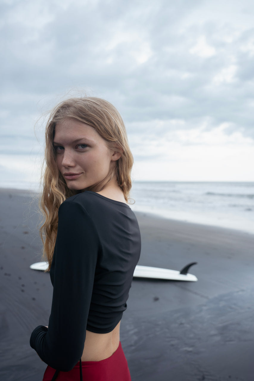 Coco Black Long Sleeve Surf Top
