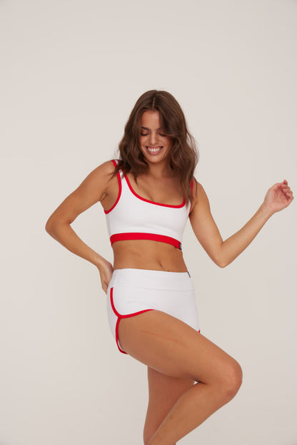 Sayulita White &amp; Red Surf Shorts