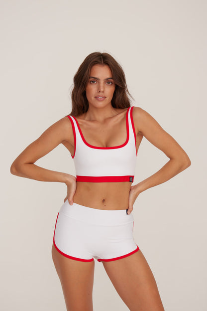 Sayulita White &amp; Red Surf Shorts