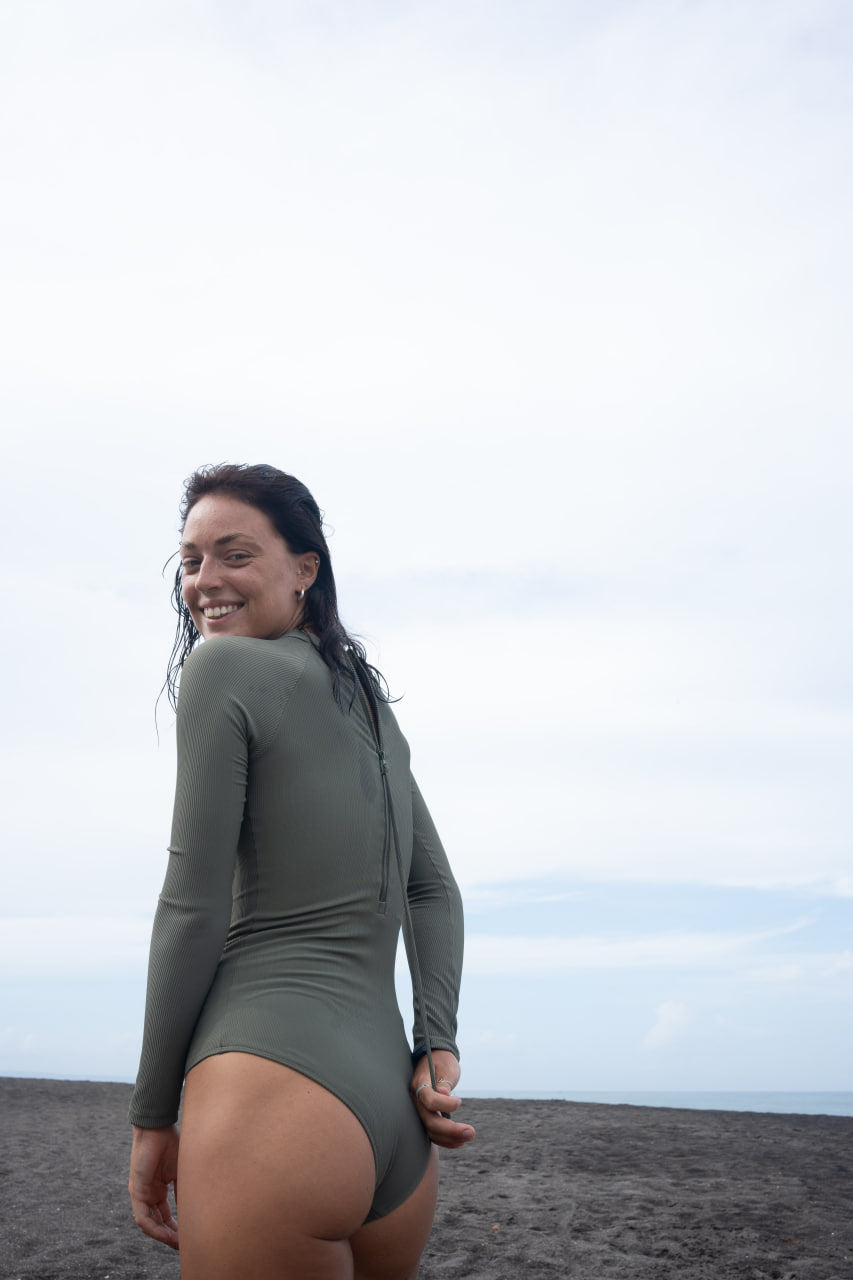 Imsouane Ribbed Khaki One Piece Swimsuit